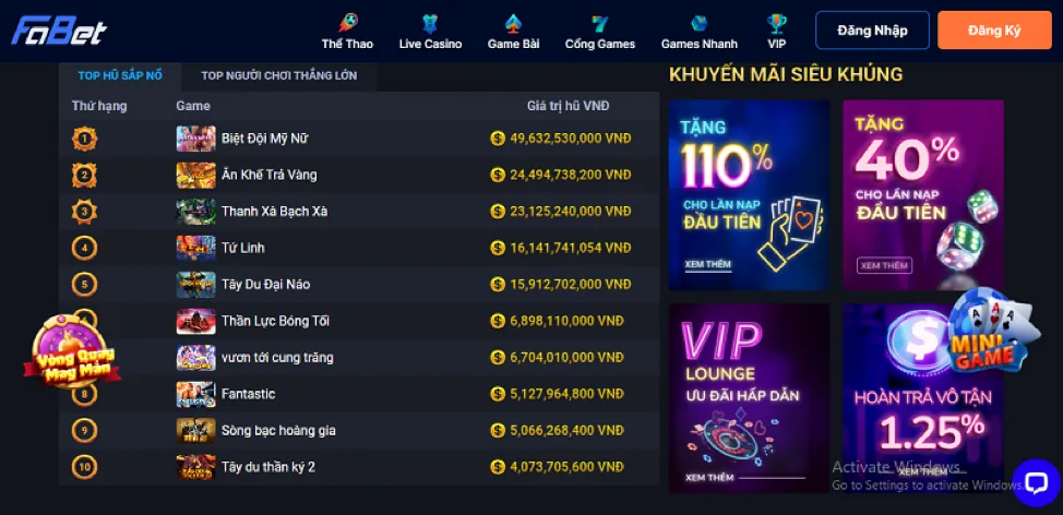 Thưởng nạp lại vn188 casino